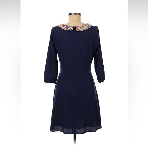 Jessica Simpson navy blue and floral collar a line dress, size 7 8 - Picture 2 of 9